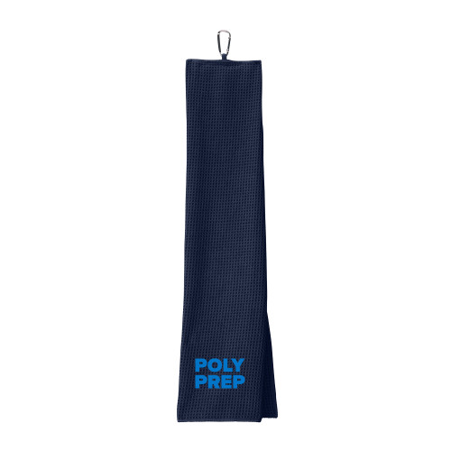  Navy Waffle Microfiber Golf Towel - Poly Prep Stacked