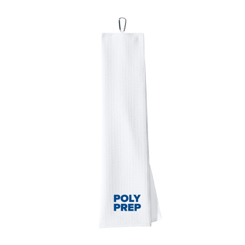  White Waffle Microfiber Golf Towel - Poly Prep Stacked