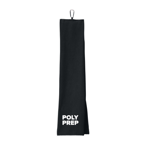  Black Waffle Microfiber Golf Towel - Poly Prep Stacked