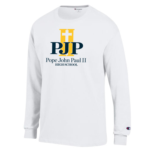  Champion White Long Sleeve T Shirt - PJP II with School Name