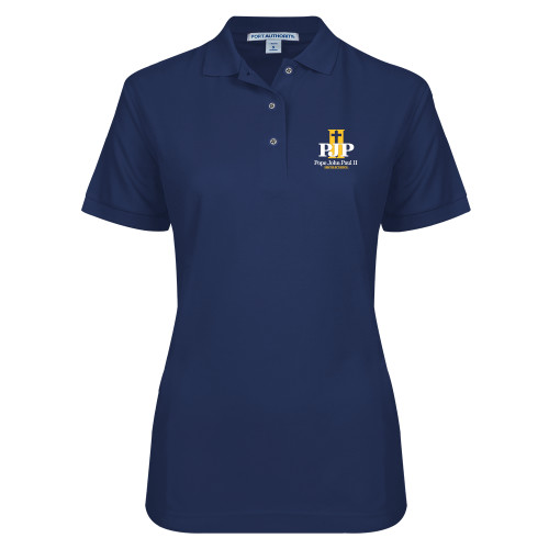  Womens Silk Touch Navy Pique Polo - PJP II with School Name