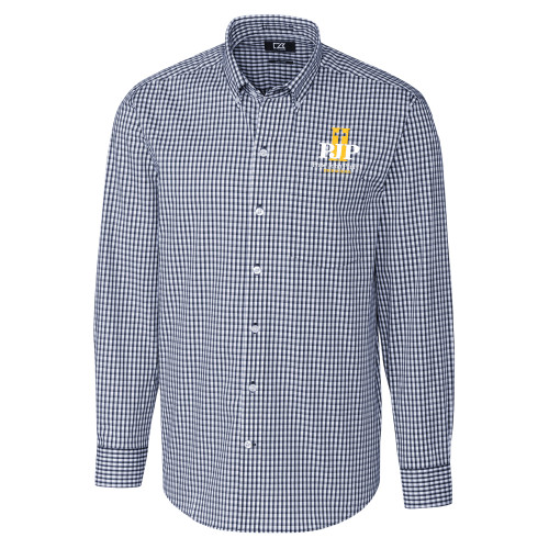  Cutter & Buck Navy Gingham Long Sleeve Button Down - PJP II with School Name