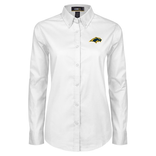  Womens White Twill Button Down Long Sleeve - Panther