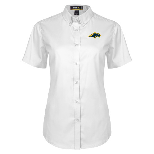  Womens White Twill Button Up Short Sleeve - Panther