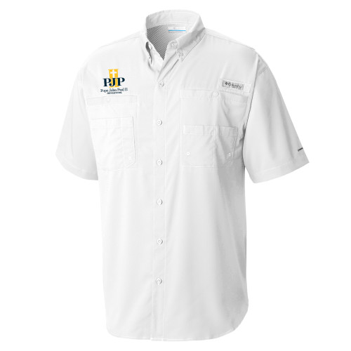  Columbia White Tamiami Performance Short Sleeve Shirt - PJP II with School Name