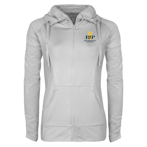  Womens White Sport Wick Stretch Full Zip Jacket - PJP II with School Name