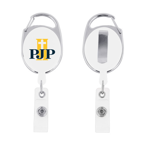  White Oval Retractable Badge Holder w/Clip - PJP II Logo