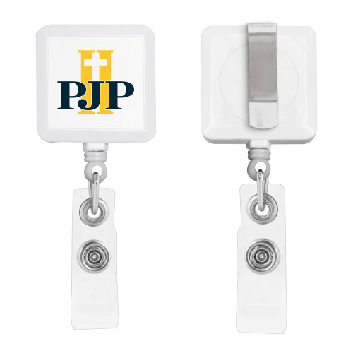  White Square Retractable Badge Holder - PJP II Logo