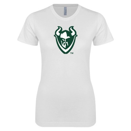  Next Level Womens White Boyfriend Tee - Viking Head