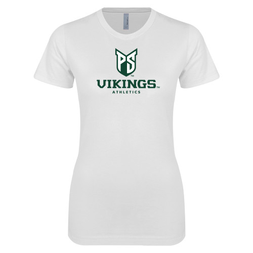  Next Level Womens White Boyfriend Tee - PS Shield Stacked