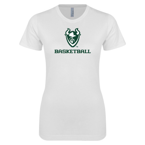  Next Level Womens White Boyfriend Tee - Basketball