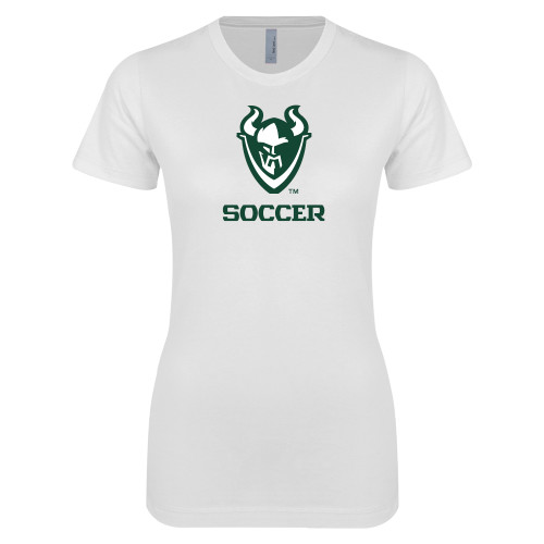  Next Level Womens White Boyfriend Tee - Soccer