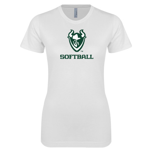  Next Level Womens White Boyfriend Tee - Softball