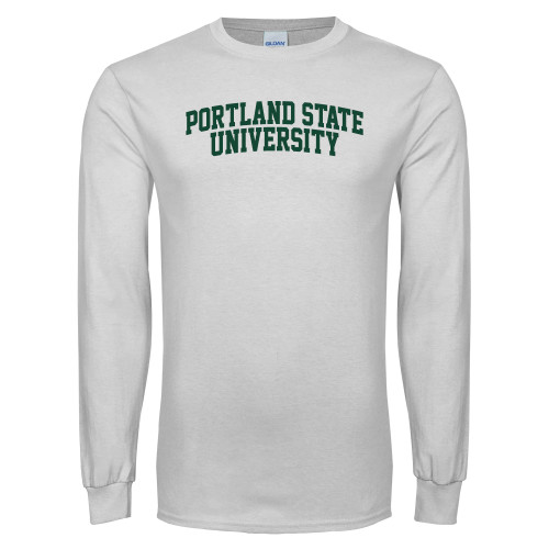  White Long Sleeve T Shirt - Arched Portland State