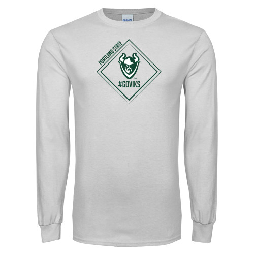  White Long Sleeve T Shirt - Portland State Sign Design
