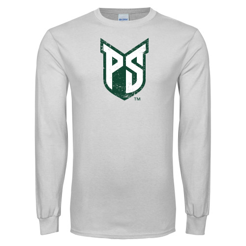 White Long Sleeve T Shirt - Official Logo Distressed