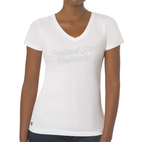  Fall Rush Ladies White V Neck Tee - C White Soft Glitter