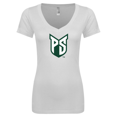  Next Level Womens White Ideal V Tee - Official Logo