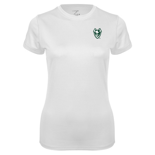  Womens White Performance Tee - Viking Head
