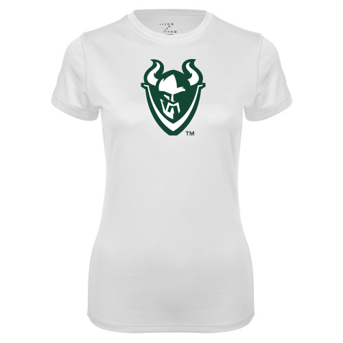 Womens White Performance Tee - Viking Head
