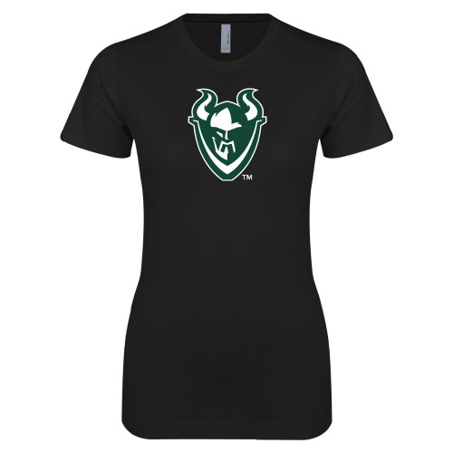  Next Level Womens Black Boyfriend Tee - Viking Head