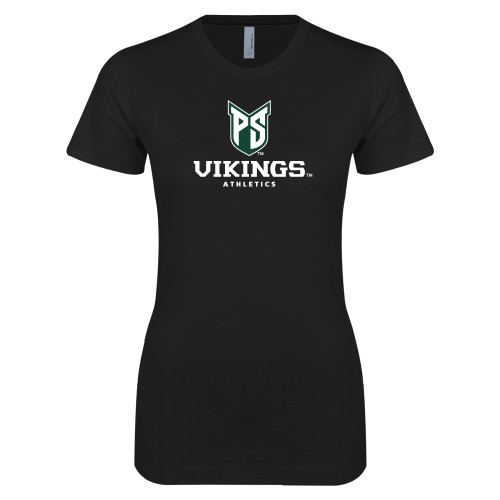  Next Level Womens Black Boyfriend Tee - PS Shield Stacked