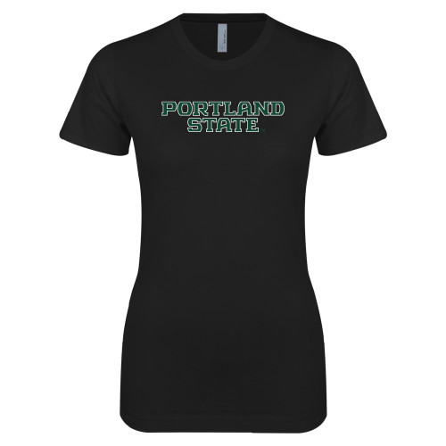  Next Level Womens Black Boyfriend Tee - Portland State