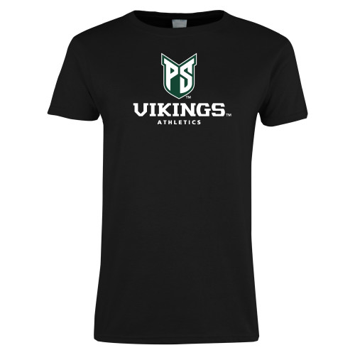  Womens Black Short Sleeve Tee - PS Shield Stacked