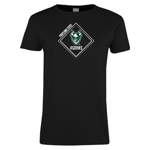  Womens Black Short Sleeve Tee - Portland State Sign Design