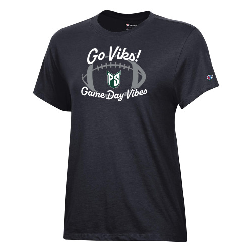  Champion Womens Black Core Short Sleeve Tee - Portland State Go Viks Football Game Day Vibes
