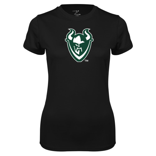  Womens Black Performance Tee - Viking Head