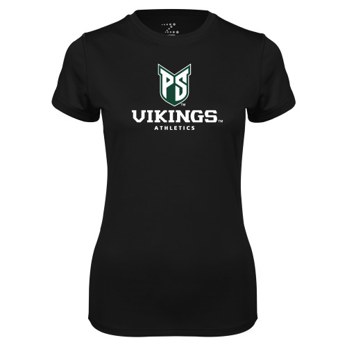  Womens Black Performance Tee - PS Shield Stacked