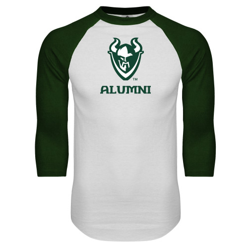  White/Dark Green Raglan Baseball T Shirt - Alumni