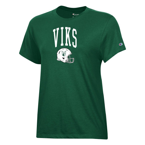  Champion Womens Dark Green Core Short Sleeve Tee - Portland State Viks Football Helmet