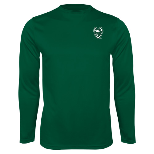  Dark Green Performance Long Sleeve Shirt - Viking Head