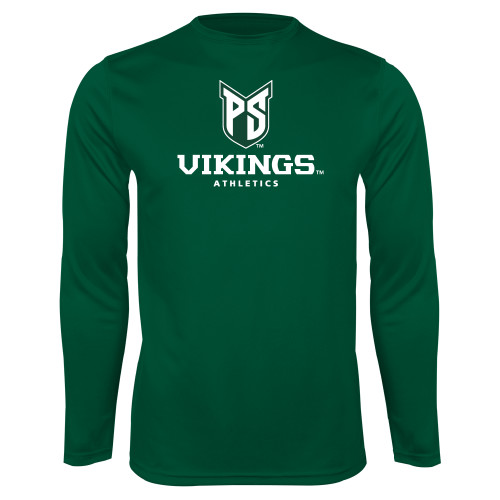  Dark Green Performance Long Sleeve Shirt - PS Shield Stacked