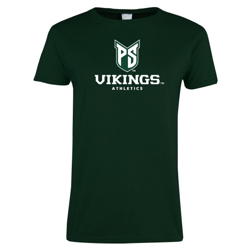  Womens Dark Green Short Sleeve Tee - PS Shield Stacked