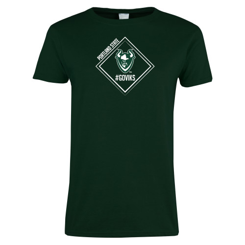  Womens Dark Green Short Sleeve Tee - Portland State Sign Design