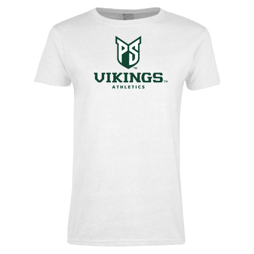  Womens White Short Sleeve Tee - PS Shield Stacked