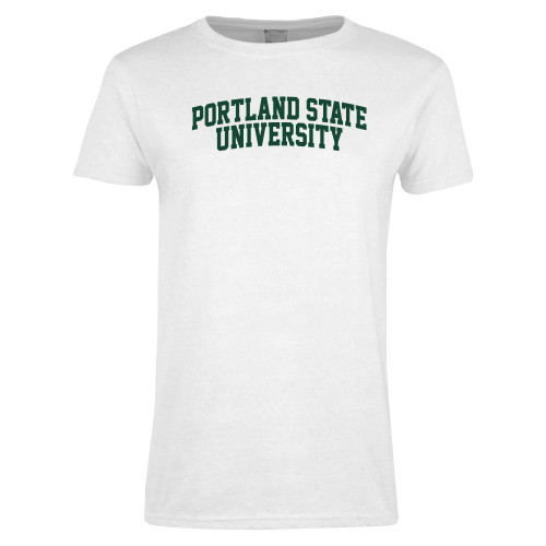  Womens White Short Sleeve Tee - Arched Portland State