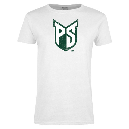  Womens White Short Sleeve Tee - Official Logo Distressed