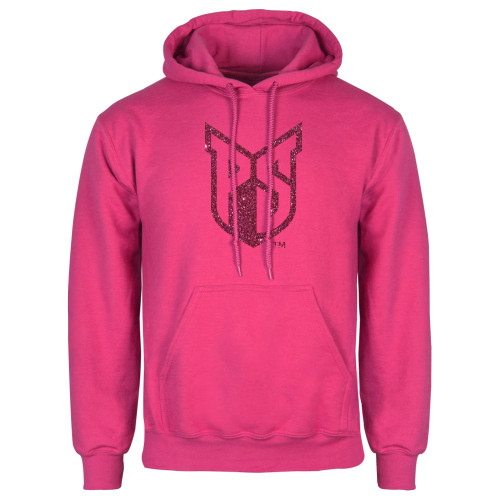  Womens Fuchsia Fleece Hoodie - Official Logo Hot Pink Glitter