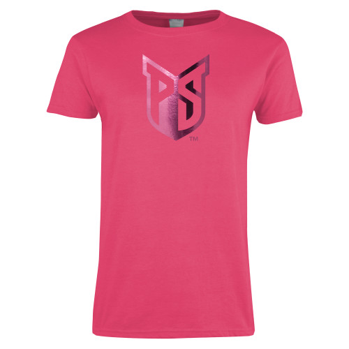  Womens Hot Pink Short Sleeve Tee - Official Logo Foil