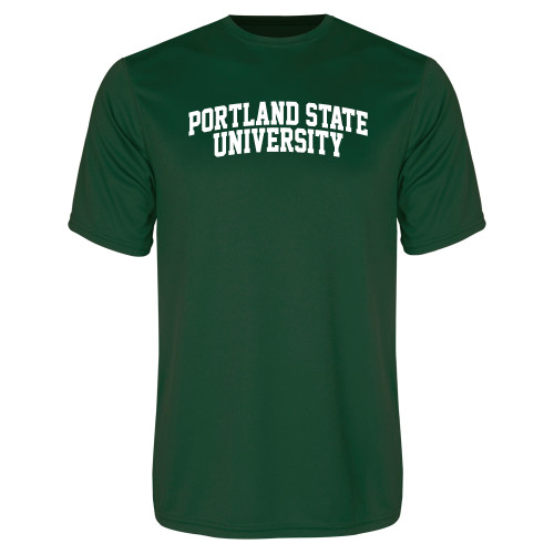  Dark Green Performance Tee - Arched Portland State