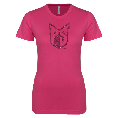 Next Level Womens Fuchsia Boyfriend Tee - Official Logo Hot Pink Glitter