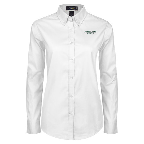  Womens White Twill Button Down Long Sleeve - Portland State