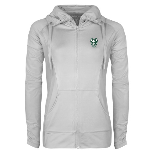  Womens White Sport Wick Stretch Full Zip Jacket - Viking Head