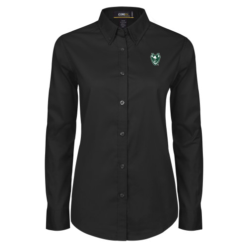  Womens Black Twill Button Down Long Sleeve  - Viking Head