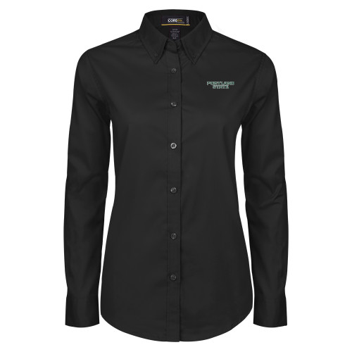  Womens Black Twill Button Down Long Sleeve  - Portland State