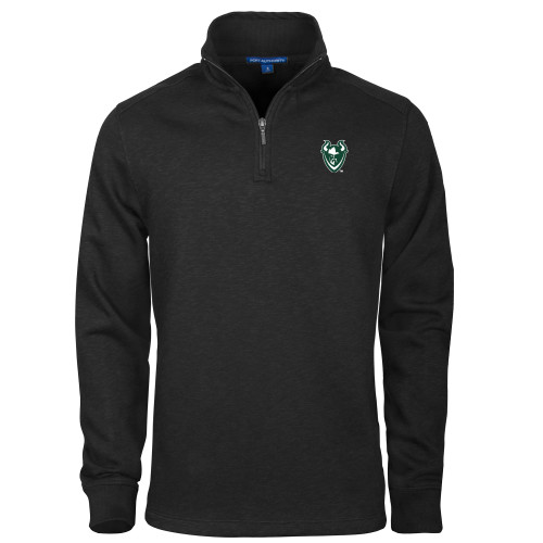  Black Slub Fleece 1/4 Zip Pullover - Viking Head